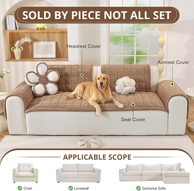 OstepDecor Couch Cover for Dogs, Washable Non Slip Sofa Cover for Pets, Soft Couch Covers for Sofa, Loveseat and Sectional, Furniture Protector Against Pet Hair & Scratches (27.6" x 82.7", Brown) - Image 4