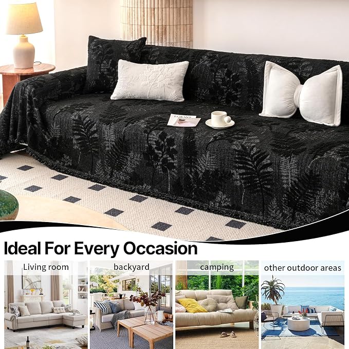 ROOMLIFE Couch Cover 3 Cushion Sofa, Washable Non Slip Furniture Sofa Protector Cover, Soft Chenille Sofa Slipcovers Sectional L Shape Dogs Couch Cover Throw Blanket with Tassels 71''X150'' - Image 5