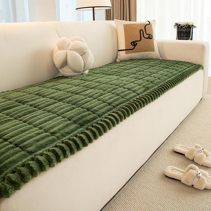 Christmas Faux Fur Plush Dog Couch Cover, 3D Stripe Fuzzy Sofa Covers, Non-Slip Fluffy Dog Bed Cover Pet Blanket, Washable Furniture Protector for Puppy Cat (Dark Green,35"x94") - Image 6