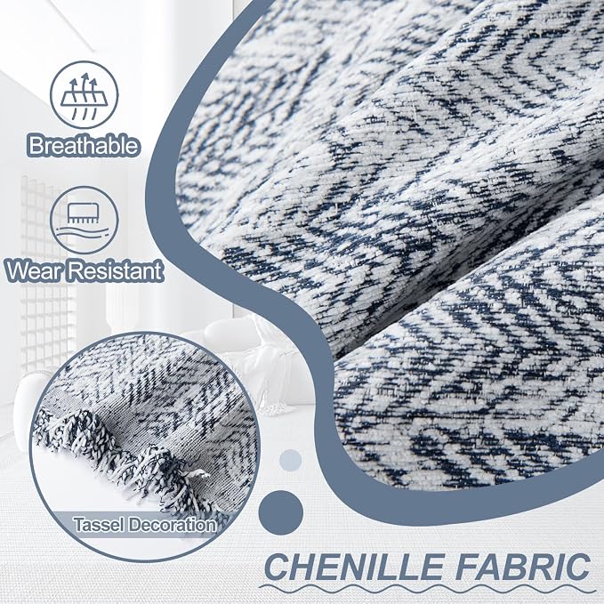 1OO% Waterproof Sectional Couch Covers for Dogs L Shaped Corner Sofa Cover Washable Chenille Sofa Slipcovers Blanket Modern Jacquard Pet Furniture Protector (91"x252", Navy Wave) - Image 7