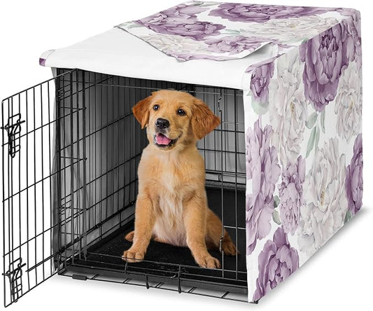 Sweet Jojo Designs 36in. Medium Dog Crate Cover (Purple Boho Floral) for Girls Pet Cage, Kennel Covers (Shabby Chic, Bohemian, Vintage, Garden, Watercolor, Flower, Nature, Elegant, Pastel, Lavender) by SweetJojoDesigns