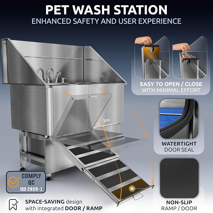 KANIS Professional Dog Washing Station 304 Stainless Steel Pet Wash Sink | Grooming Bathtub w/Shower, Floor Grates and Storage for Large, Medium & Small Pets - Image 4