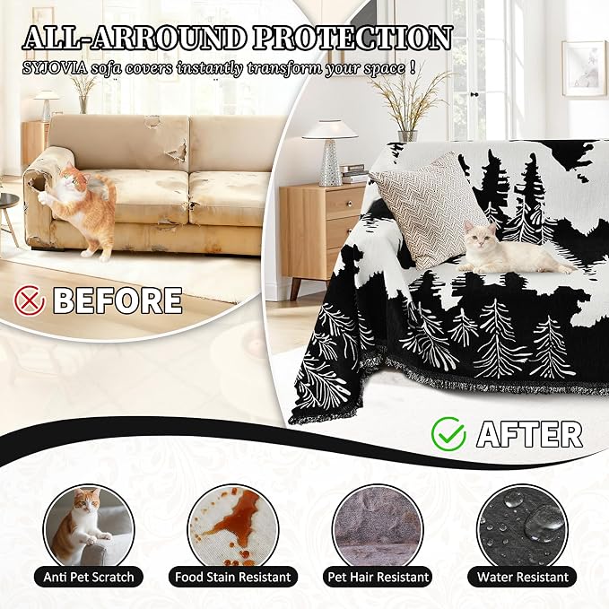 1OO% Waterproof Sectional Couch Covers for Dogs L Shaped Corner Sofa Cover Washable Chenille Sofa Slipcovers Blanket Modern Jacquard Pet Furniture Protector (91"x276", Black Forest) - Image 5