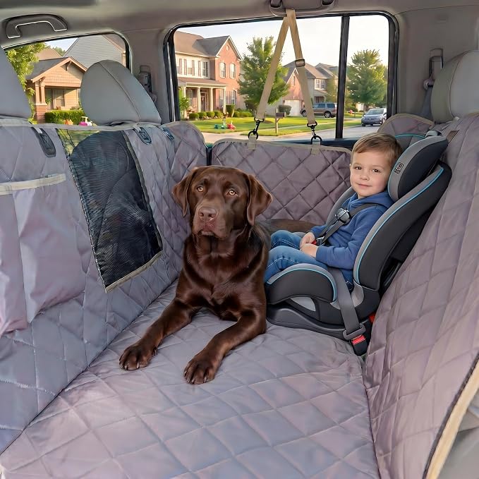 56" Wx60 L Dog Car Seat Cover for SUV & Truck, Heavy Duty 900D Waterproof Pet Hammock with Mesh Window, Odorless Scratchproof Backseat Protector for Large Dogs, Fit Model Y, F-150, RAV4 - Grey - Image 3