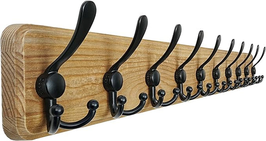 Dseap Coat Rack Wall - Heavy-Duty 38-1/4" Long, with Reinforced 10 Custom Tri-Hooks, Solid Wood Wall Hanger for Coats Hat Jackets - Rustic Farmhouse Entryway Hallway Storage, Weathered Brown & Black by Dseap