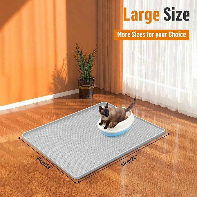 Silicone Cat Litter Box Mat 24"x 24" Extra Large Cat Rubber Mat | Cat Mat for Litter Box, Non-Slip, Waterproof Cat Litter Trapping Mat with Raised Edge, Kitty Litter Mat for Floor, Easy Clean - Image 6