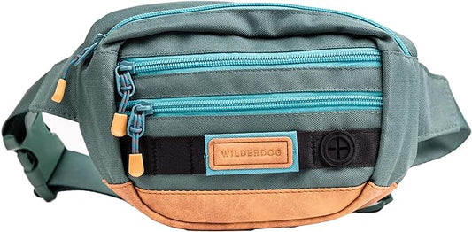 Wilderdog Utility Fanny Pack stores Treats, Balls, Keys in 3 Pockets with adjustable strap and Poop Bag dispenser (Evergreen) by WILDERDOG