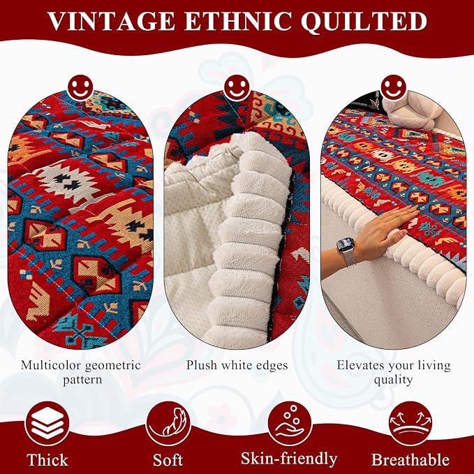 STACYPIK Retro Geometric Couch Cover for Dogs Non Slip Pet-Scratch Resistant Sofa Covers for 3 Cushion Couch, Thickened Fuzzy Loveseat Protector for Sectional, Boho Sofa Slipcover for Pets-27.6X70.9IN - Image 2