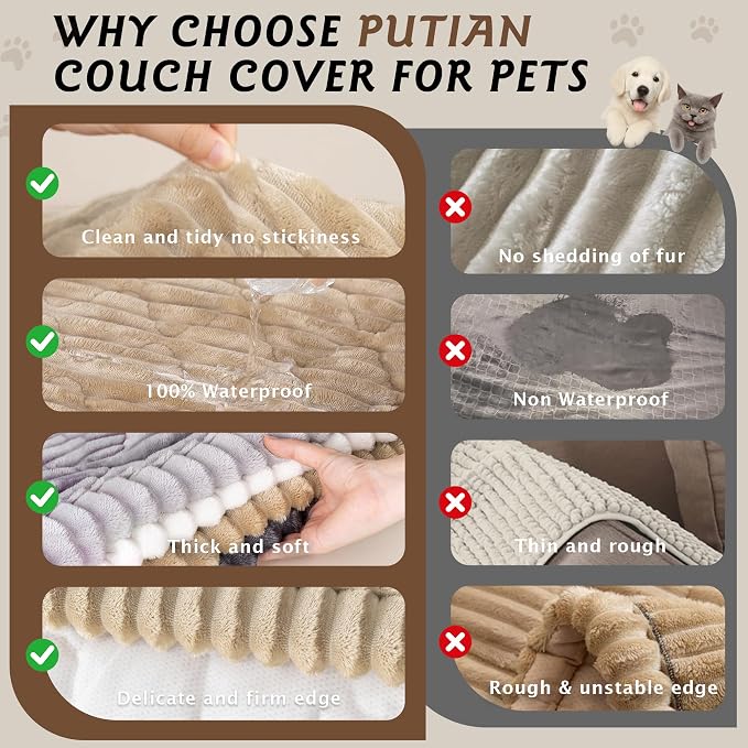 PuTian 100% Waterproof Fuzzy Couch Cover for Dogs Khaki 27.6"x59" | Pet Friendly Dog Mat for Couch, Waterproof Sofa Protector, Scratch Resistant Furniture Cover for Dogs, Machine Washable - Image 5