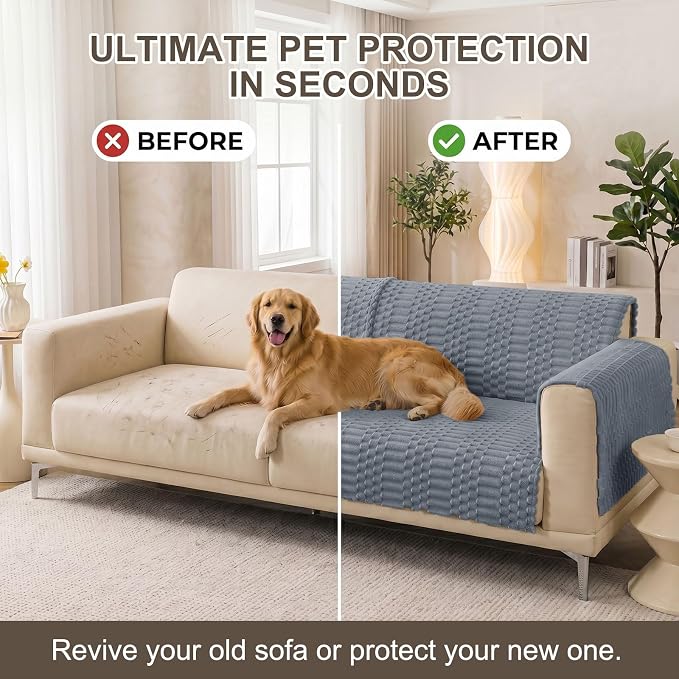 Smiry Waterproof Couch Covers for Dogs Washable, Non Slip Pet Sofa Cover | Plush Scratch Resistant Flannel Furniture Protector for Dogs, Grey, 36" x 94.5" - Image 7