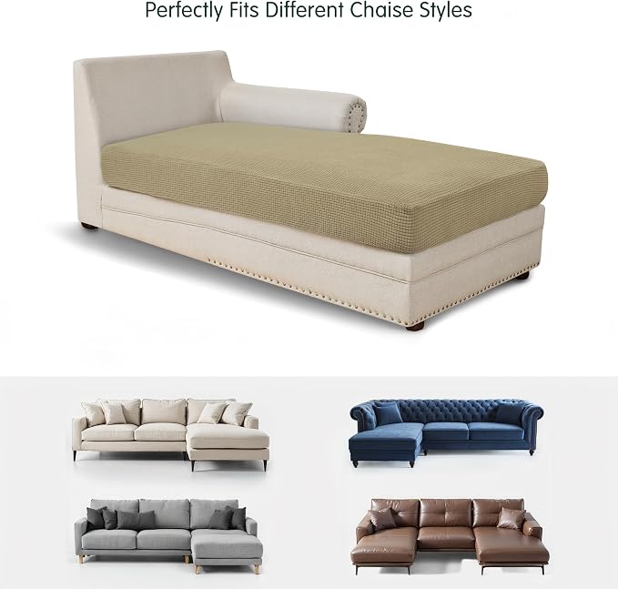 CHUN YI Stretch Sectional Couch Covers 1 Piece Chaise Lounge Slipcover L Shape Separate Cushion, Chaise Couch Cover for Both Left/Right Sectional Couch (Chaise Cover, Khaki) - Image 3