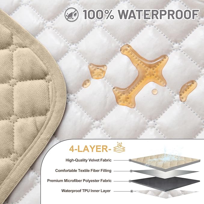 Sectional Couch Covers for Dogs 100% Waterproof Corner L Shaped Sofa Cover Pet Friendly Velvet Washable Anti Slip L Shape Modular Sofa Slipcover Protector with Pockets (Beige, XL Plus) - Image 3