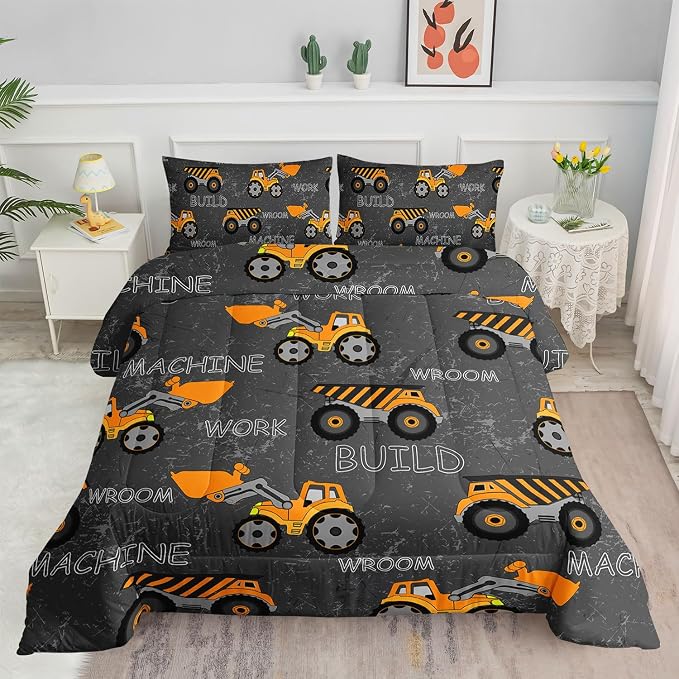 Truck Comforter Set Excavator Engineering Vehicle Printed Bedding Set with 1 Comforter and 2 Pillowcases for Boys and Girls Bedroom All Season(Truck-3 Full) by SmellSunshine