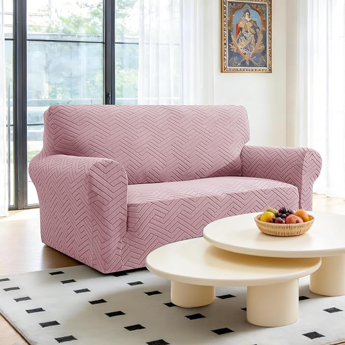Stretch Sofa Cover Non-Slip Washable Furniture Protector | Stretch, 55"-69".Soft, Non Skid Foam, Elastic Bottom, Machine Washable, for Kids & Pets, Couch & Sofa, Pink - Image 2