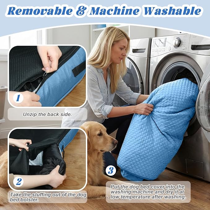 GGIB Cooling Dog Bed Mat with Bolster Pillow Washable Dog Couch Cover Breathable Summer Pet Couch Bed Protector Indoor(Large, Cooling Blue) - Image 5
