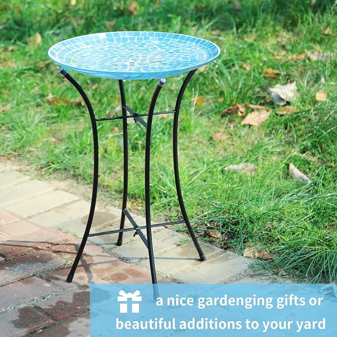 MUMTOP Mosaic Glass Bird Baths with Metal Stand Garden Decor, Dragonfly | 14 Inch Width 19.68 Inch Height Outdoor Garden Dragonfly Bird Bath Bowl, Unique Glass Birdbaths Bird Feeder for Yard Decor - Image 5