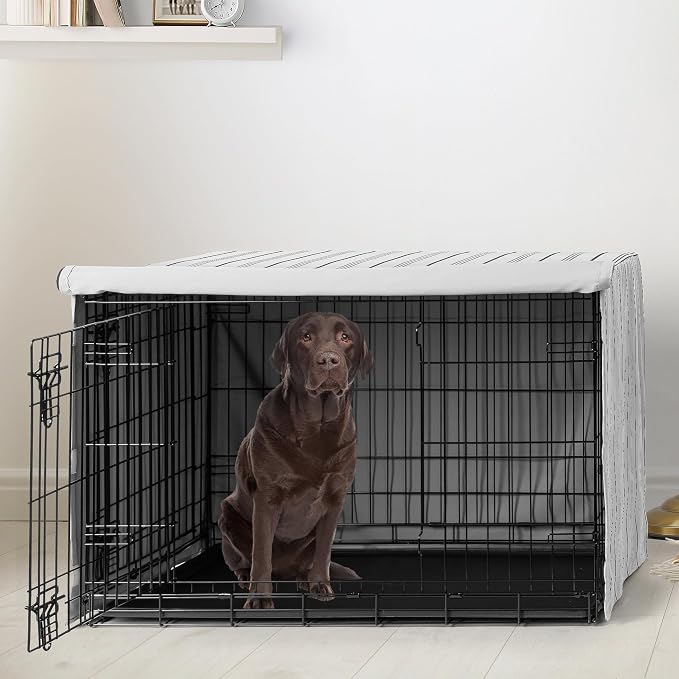 Sweet Jojo Designs 42in. Medium/Large Dog Crate Cover (White and Grey Stripe) Pet Cage, Kennel Covers (Modern, Neutral, Contemporary, Striped, Elegant, Pinstriped, Minimalist, Gray Stripes) - Image 2