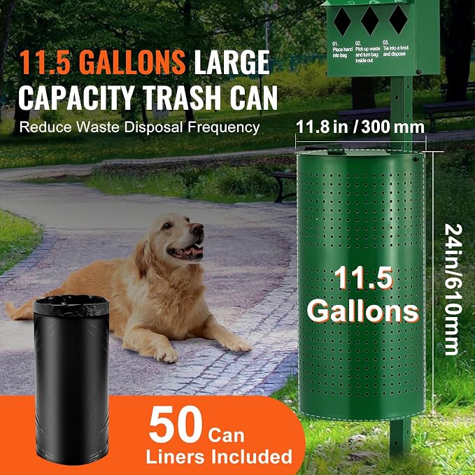 VEVOR Dog Waste Station, 11.5 Gallon Pet Waste Station with Lockable Bag Dispenser, 50 Can Liners & 600 Waste Bags, Outdoor Pet Poop Station for Apartments, Parks, Backyard, Dog Waste Disposal System - Image 4