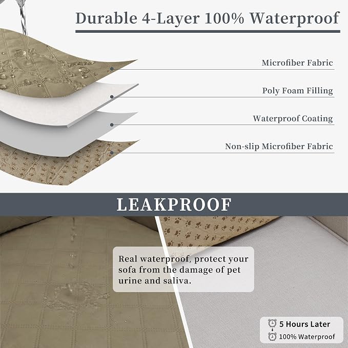 Easy-Going Waterproof Sectional Couch Covers with Chaise 2-Piece Non Slip L Shape Sofa Cover for Dogs Leakproof Furniture Protector Cover with Adjustable Strap for Pets (X-Large, Beige) - Image 4