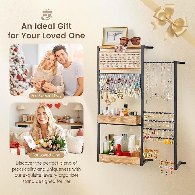 Pinzoveco Hanging Jewelry Organizer Wall Mounted, Large Hanging Jewelry Organizer Holder for Necklaces,Bracelest,Earrings,Rings,Watched,Makeup & Perfume (Black) - Image 6