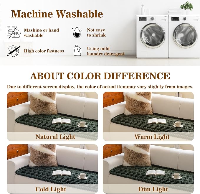 MYSKY HOME Couch Covers for 2 Cushion Sofa, Couch Cover for Dogs, Sofa Covers for Pets Washable, Soft Non-Slip Sofa Slipcovers, Loveseat Couch Covers, Furniture Protector, Moss Green, 27.6" x 59" - Image 7
