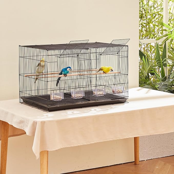 VEVOR 30-inch Flight Bird Cage, Stackable Divided Small Parakeet Cage for Parrots Canaries Cockatiels Lovebirds Finches Budgies Conures Macaws Pet Travel Birdcage with Handle and Perches - Image 8