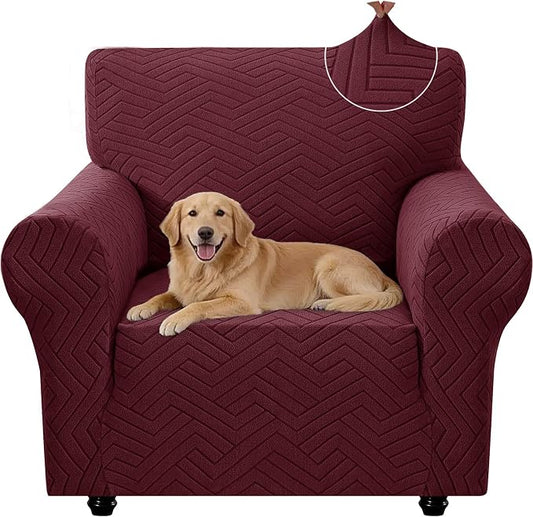 Stretch Sofa Cover Non-Slip Washable Furniture Protector | Stretch, 31"-46".Soft, Non Skid Foam, Elastic Bottom, Machine Washable, for Kids & Pets, Couch & Sofa, Wine Red by YSTELLAA