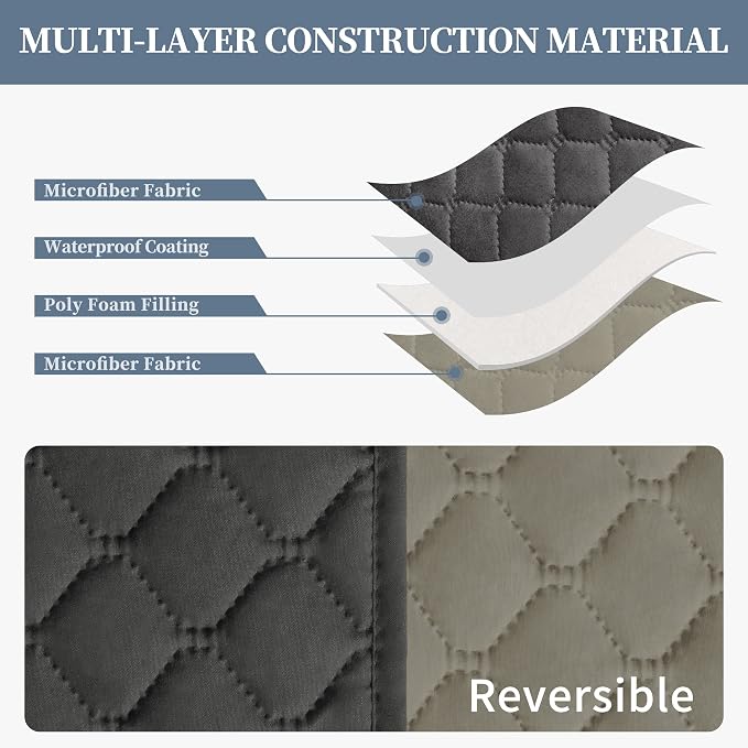 ISSUNTEX Double Protection 100% Waterproof Recliner Covers for Living Room, Reversible Furniture Protector Recliner Couch Sofa Slipcover for Dogs, Pets, Kids (Recliner, Dark Gray/Beige) - Image 4