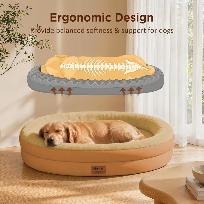 Waterproof Orthopedic Dog Bed for Medium Dogs, Orange | Supportive Crate Foam Relieves Joint Pressure, 360°Bolsters, Waterproof Inner,Washable Cover, Non-slip Bottom - Image 7