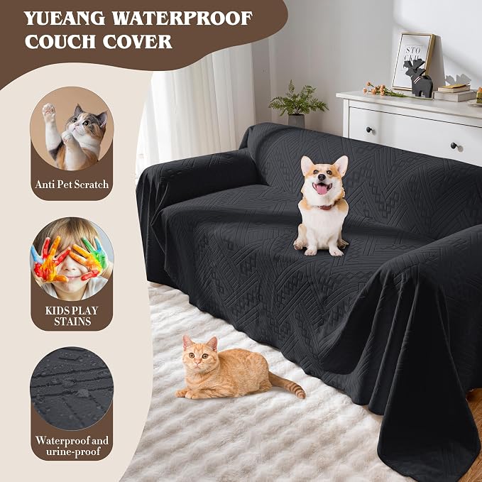 Waterproof Couch Covers for Sofa, Reversible, Pet-Friendly, Washable, and Anti-Slip with 4 Cushion Covers, Sofa Slipcovers for Dogs and Cats (71×150in/Black) - Image 5