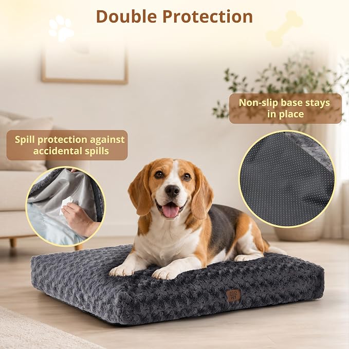 EGOHOME Dog Bed for Medium Dogs, Shredded Memory Foam, Washable, Non-Slip | Balanced Support Foam, CertiPUR-US, Removable Washable Cover, Rose Velvet, Dog Crate Bed & Kennel Pad, 29 x 21 Inch, Gray - Image 4
