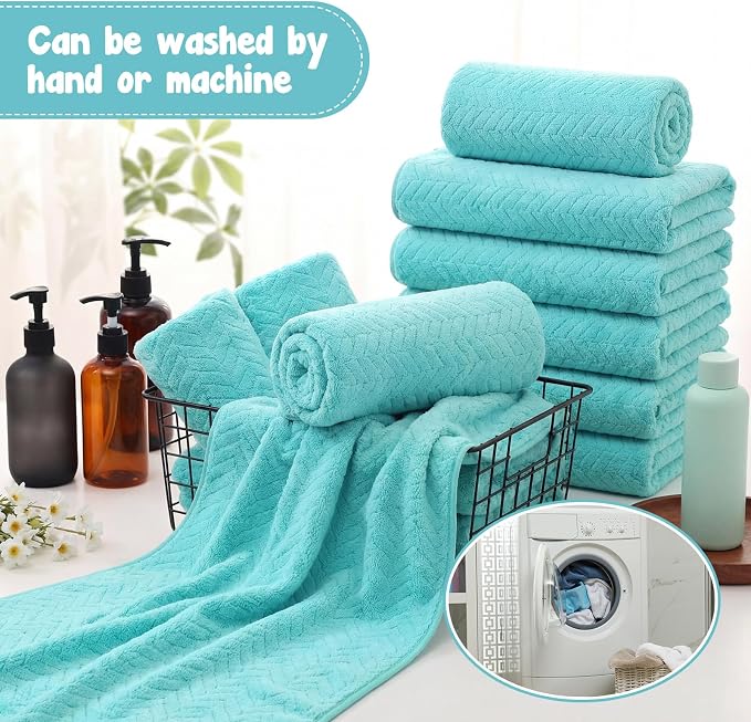 SmoothNovelty 16 Pack Microfiber Bath Towels Bulk 27'' x 60'' Oversized Size Bath Towel Highly Absorbent Extra Large Soft Drying for Beach Shower Summer Salon Sport Gym Party (Wheat,Light Blue) - Image 4