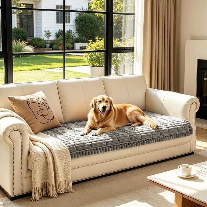 SUBRTEX Couch Cover for Dogs, Non-Slip Sofa Mat Washable, Thick Sofa Slipcover Cushion Protector Pet-Friendly (Light Gray, 27.6"x82.7") - Image 2