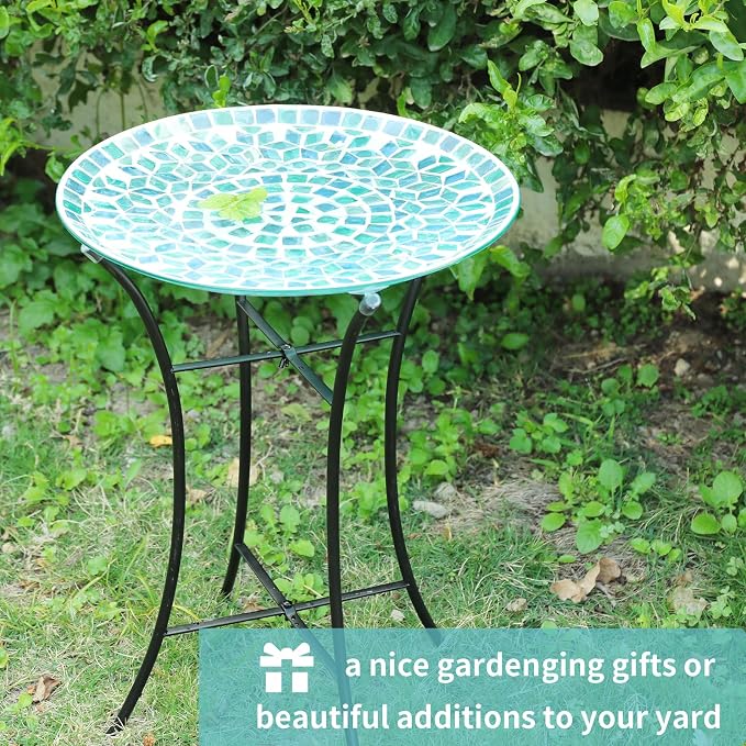 MUMTOP Mosaic Glass Bird Baths with Metal Stand for Garden Birdfeeder Decor | 14 Inch Width 19.68 Inch Height Outdoor Garden Bird Bath Bowl, Unique Glass Birdbaths Bird Feeder for Yard Decor - Image 5