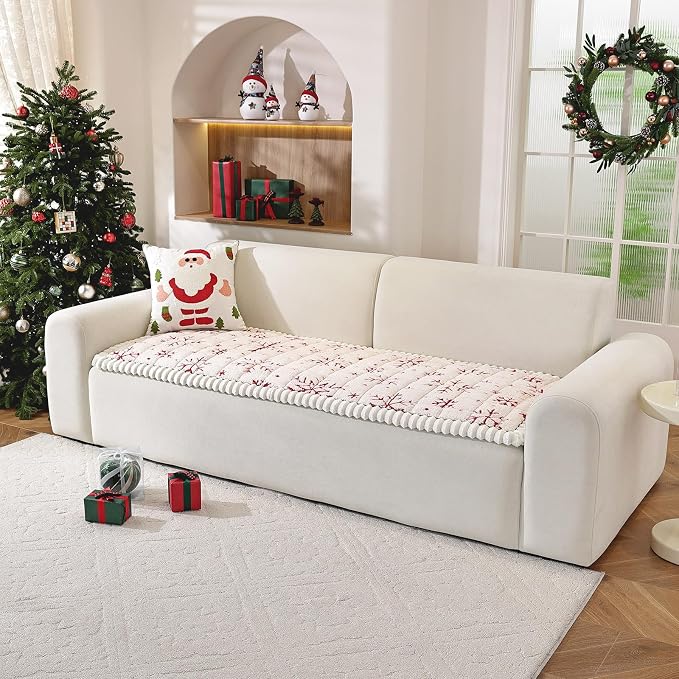VClife Fuzzy Anti-Slip Dog Couch Cover for Christmas, Creamy, 27.6 x 59.1 | Soft Thick Couch Covers for 2 Cushion Couch Sofa Pet Friendly, Scratch Resistant Sofa Cover Washable Dog Furniture Protector - Image 8