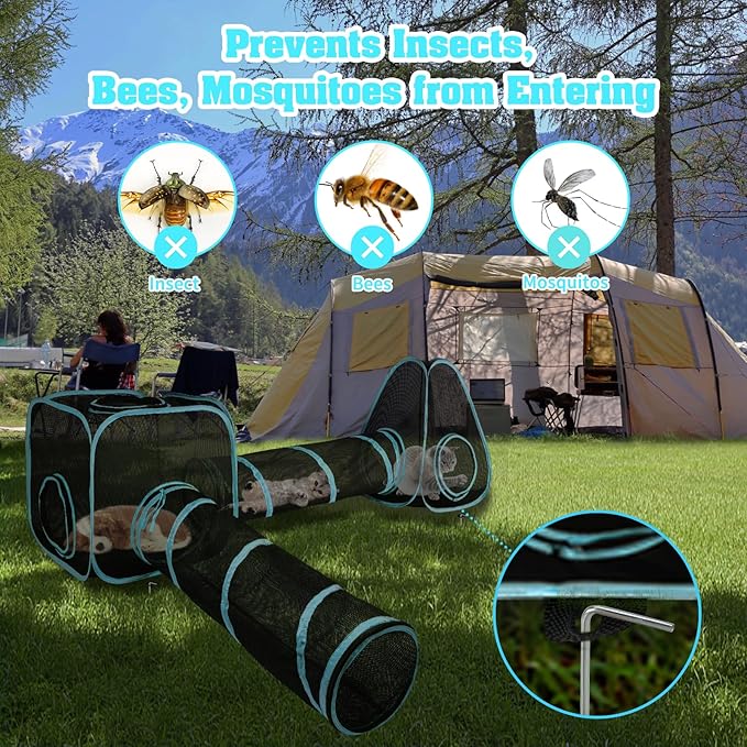 Outdoor Cat Enclosure for Indoor Cats, 4-in-1 Cat Tent Tunnel Playpen Set | Indoor Outdoor Cat Playpen, Pop Up Travel Tent, DIY Shapes, 9.45 ft Play Space, Mesh Panels for Airflow, Ground Stakes - Image 4