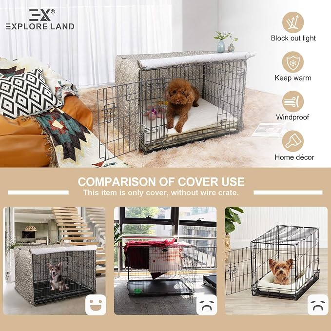 Explore Land Pattern Dog Crate Cover for 54 Inches Wire Cage, Heavy-Duty Polyester 1 2 3 Doors Standard Metal Pet Kennel Enclosure (Vintage Violet) - Image 3