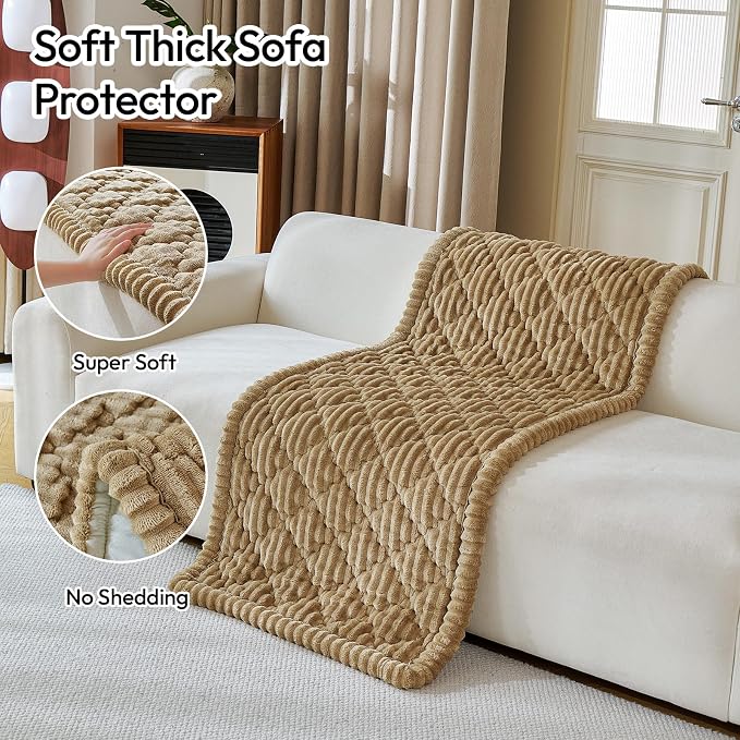 Deep Dream Couch Covers for Dogs Washable, Non-Slip Fuzzy Pet Sofa Protector, Soft Thick Fabric Couch Cover for 3 Cushion Sofa, for Pet Family (Camel, 27.6" x 59") - Image 4