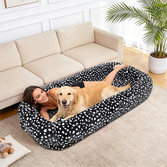 Human Dog Bed for Adult,Large Dog Bed 70"x38"x10" | Orthopedic Washable XL Dog Bed with Memory Foam (Black White) by wowohpet