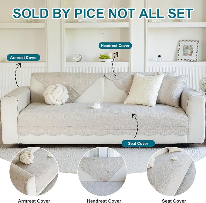 KRFOONN Cotton Quilted Dog Couch Cover for Sofa (03, 27.6" x 70.9") | Farmhouse Embroidery Sectional Couch Cover Washable, Soft Non Slip Sofa Slipcover Cushion Furniture Protector for Kids, Pets - Image 4