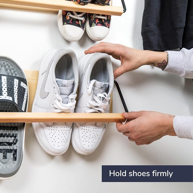 Wall Mounted Shoe Rack - A Wooden, Modern, Slim, and Small Shoe Storage Solution for Shoes and Boots in Narrow Spaces, entryways, or hallways. (30-in-Wide) - Image 2