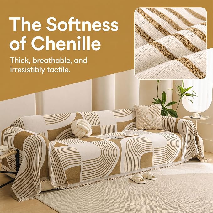 Heavy Duty Couch Cover for Sofa, Soft Chenille Pet Blanket, Anti-Slip Scratch-Resistant Protector, Modern Washable Furniture Shield Dogs 71"x91",Khaki - Image 4