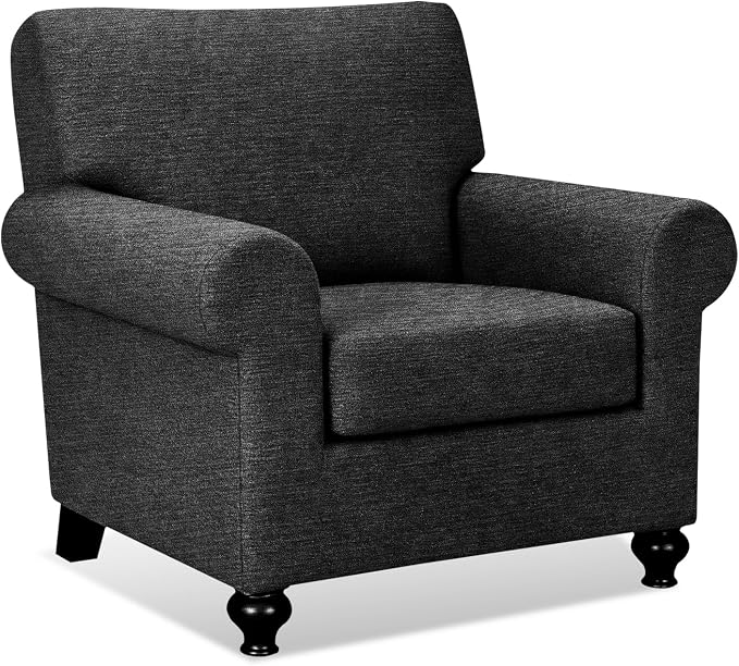 URBANLIFE 2-Piece Stretch Sofa Covers for 1 Cushion Couch, Black | Super fitted spandex slipcovers for couches. Non-slip elastic bottom. Machine washable furniture protector for kids & pets. by URBANLIFE
