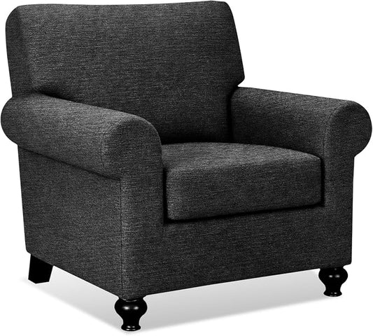 URBANLIFE 2-Piece Stretch Sofa Covers for 1 Cushion Couch, Black | Super fitted spandex slipcovers for couches. Non-slip elastic bottom. Machine washable furniture protector for kids & pets. by URBANLIFE