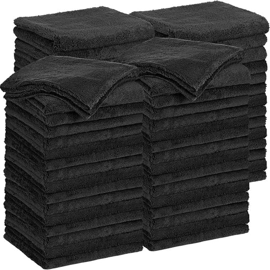 Shimeyao 30 Pcs 16 x 16 Inch Edgeless Microfiber Plush Towels for Cars Detailing Drying Wash Polishing Absorbent Cleaning Cloths, 500 GSM (Black) by Shimeyao