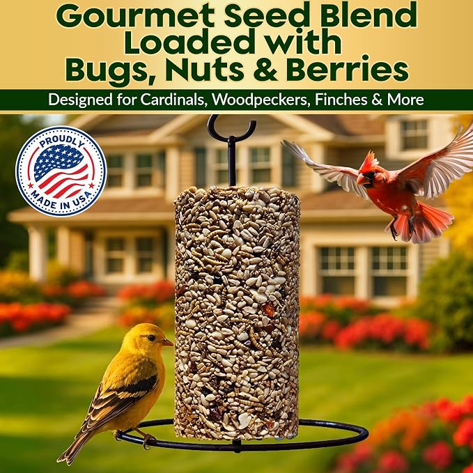 Bugs, Nuts & Berries Bird Seed Cylinders with Hole - USA Made - 2 Pack | Mealworms, Nuts & Berries Blend, Protein Rich, Cylinder Bird Seed, No Filler, Attract Wild Birds, Natural Ingredients, 1.5lbs - Image 5