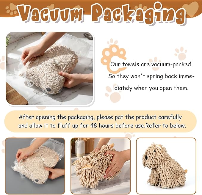Tegeme 2 Pcs Chenille Dog Hand Towel Fuzzy Towel Absorbent Microfiber Soft for Bathroom Kitchen Washstand (Khaki,Siting Dog) - Image 3