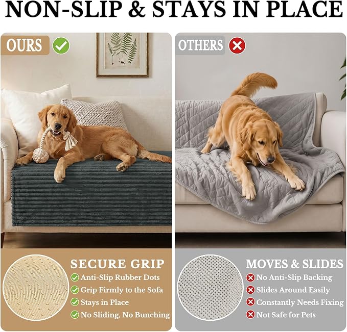 Smiry Waterproof Couch Cover for Dogs, Washable Non Slip Plush Protector | Waterproof Protection, Plush Flannel, Non Slip Backing, Pet Hair & Scratch Protection, Soft Cover (43" x 82.7") - Image 3
