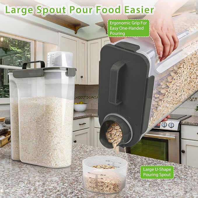 Viretec Rice Storage Container, 15 to 20lb Dry Food Airtight Dispenser, Pet Dog Cat Food Canister, BPA Free Clear Plastic Kitchen and Pantry Bin for Oatmeal, Cereal, Pasta, Flour Pack of 2 Grey - Image 5