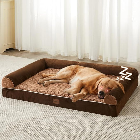 BFPETHOME Orthopedic Washable Large Dog Bed for Senior Dog Comfy Sleep | Waterproof Big Soft Pet Couch Bed for Dogs Relax with Removable Cover Supportive Egg Crate Foam Brown 36x27 Inch by BFPETHOME